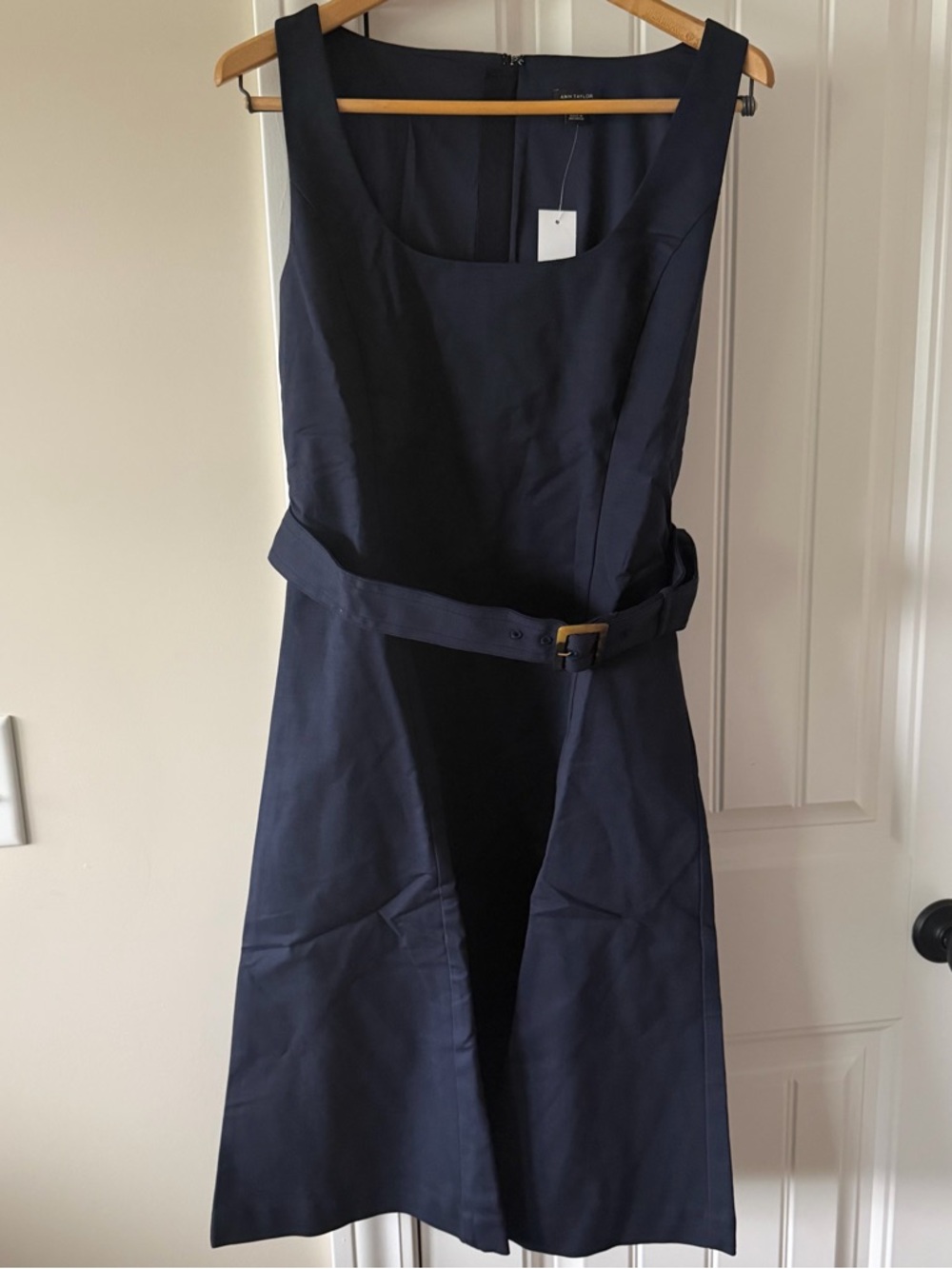 Ann Taylor Navy Sleeveless Belted Midi Dress